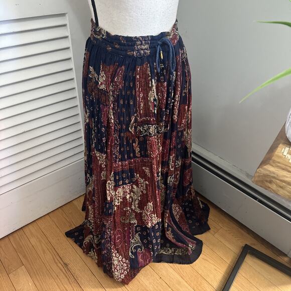 Vintage Short Circuit Skirt Free Size Navy Boho Print Gauzy Festival 90s Peasant - Picture 2 of 7
